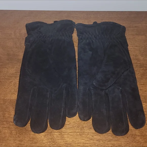NWOT Womens Black Suede Leather Gloves With Velcro at Wrist. Size Large - Picture 2 of 4